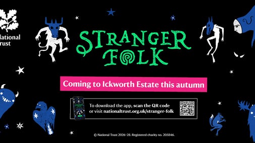 A graphic with a black background with 'Stranger folk' written in green writing